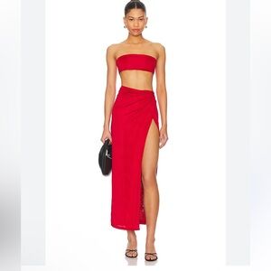 Superdown Karolyna Maxi Skirt in Red High Slit Size XL NEW